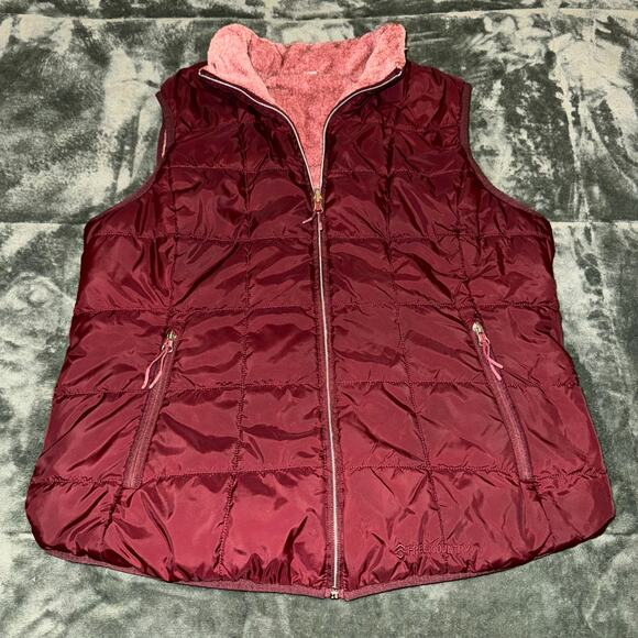 Free Country Dark Cherry Quilted Reversible Vest Woman's Size Large Red/Pink - Picture 1 of 9